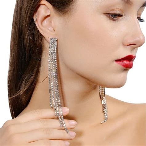 long crystal tassel bridal earrings fashion earrings drop earrings long tassel earrings