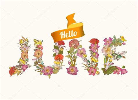 Hello June Floral Hello June Floral Letters — Stock Vector