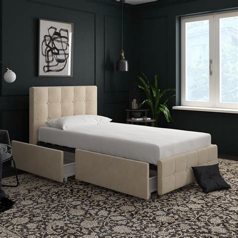 Dhp Rose Upholstered Bed With Storage Ivory Velvet Twin Ivory Bedtwin
