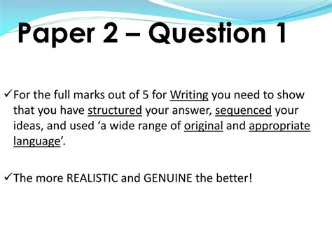 Questions for practice paper 2b. Paper 2 Question 5 Language / Gcse English Language Tuitionkit : This is a collection of sample ...