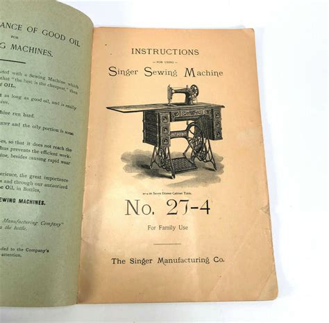 Singer 27-4 Treadle Sewing Machine Instruction Manual Original 1903 ...