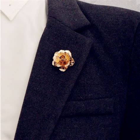 Rose Gold Plated Rose Flower Brooch Men Suit Collar Accessories Classic
