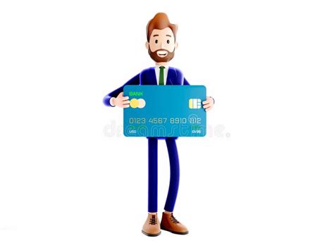 Cartoon Character Businessman With Bank Credit Card 3d Illustration