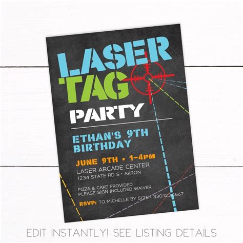 Laser Tag Birthday Party Printable Invitation Automatic Download