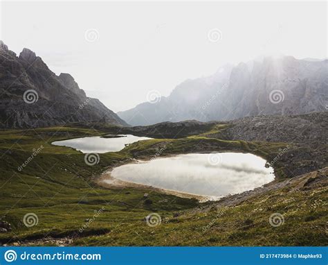 Alpine Mountain Panorama Of Laghi Dei Piani Bodenseen Lakes At Tre Cime