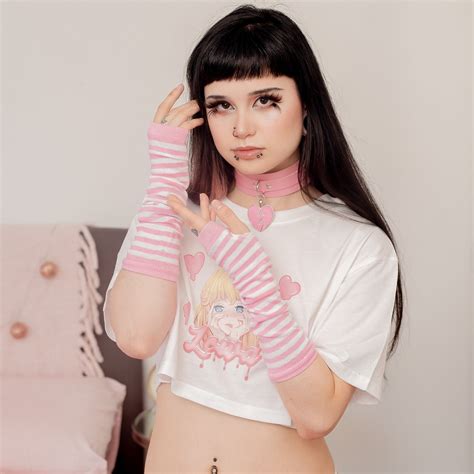 Pink Striped Arm Sleeves Yume Kawaii Cute Arm Warmers Lewd Etsy