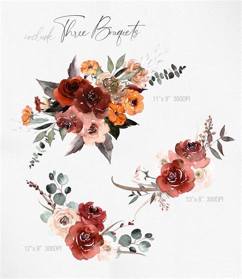 Autumn Watercolor Watercolor Clipart Floral Arrangements Rose