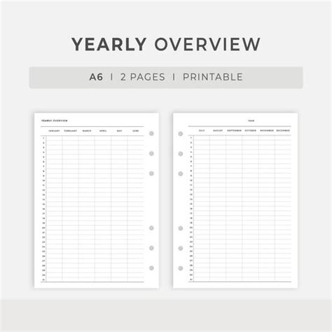 Yearly Overview Printable Yearly Planner On One Page Year At Etsy