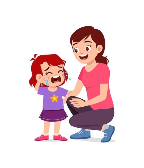 Premium Vector Young Mother Hug Crying Little Girl And Try To Comfort