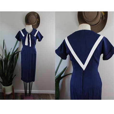 Vintage 1940s Sailor Dress Size M 40s Wwii Era Carole King Etsy