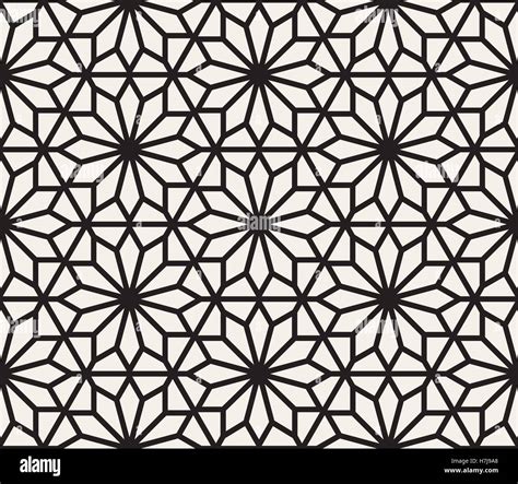 Vector Seamless Black And White Geometric Hexagon Lines Pattern Stock