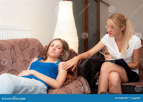 A Female Psychotherapist Treats A Female Patient Stock Image Image Of