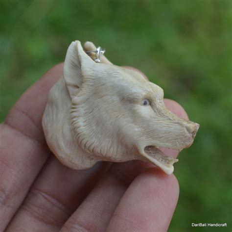 Wolf Head Carved 36x46mm Pendant Pf277 W Silver In Antler Bali Hand
