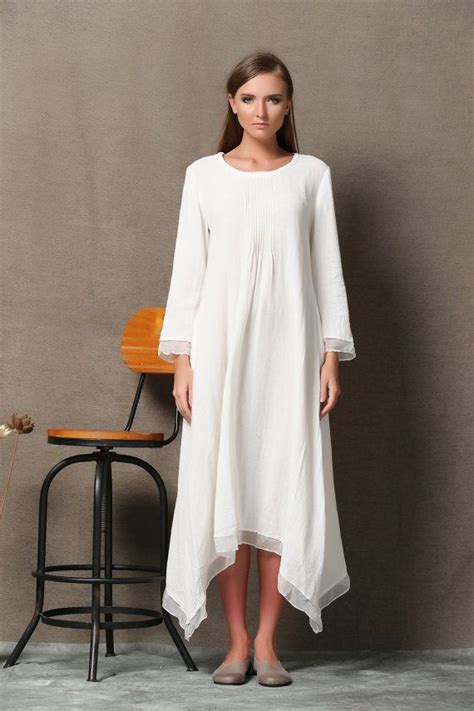 White Linen Dress White Lagenlook Dress Layered Linen Dress White Linen