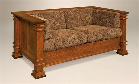 Amish Mission Arts And Crafts Loveseat Upholstered Solid Wood Back