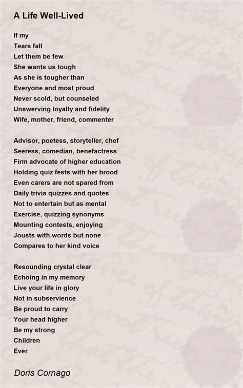 A Life Well Lived A Life Well Lived Poem By Doris Cornago
