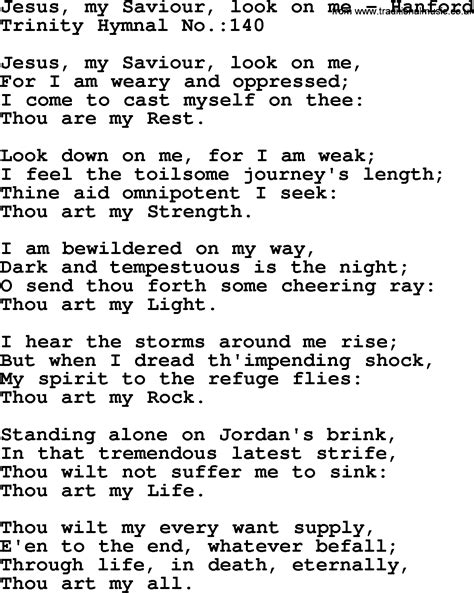 Trinity Hymnal Hymn Jesus My Saviour Look On Me Hanford Lyrics