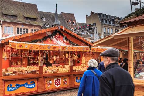 People Walk In The Christmas Market Of Mulhouse Editorial Stock Image