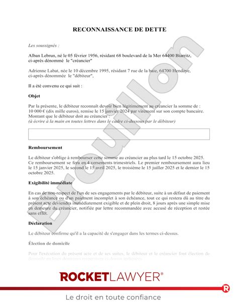 Lettre De Reconnaissance De Dettes Entre Particuliers Modele De My