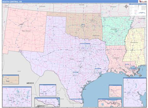 Us South Central Regional Wall Map Color Cast Style By Marketmaps