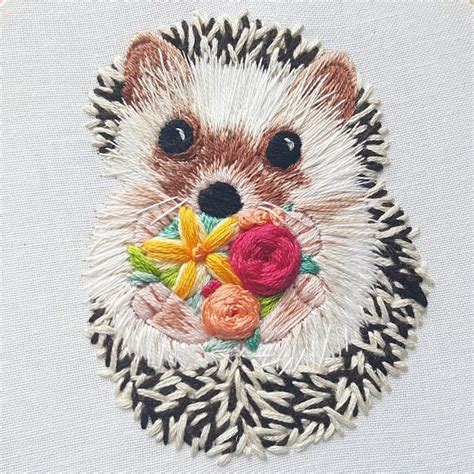 Digital Hand Embroidery Pattern Hedgehog Thread Painting Etsy