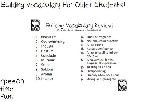 Building Vocabulary For Older Students Speech Time Fun Speech And