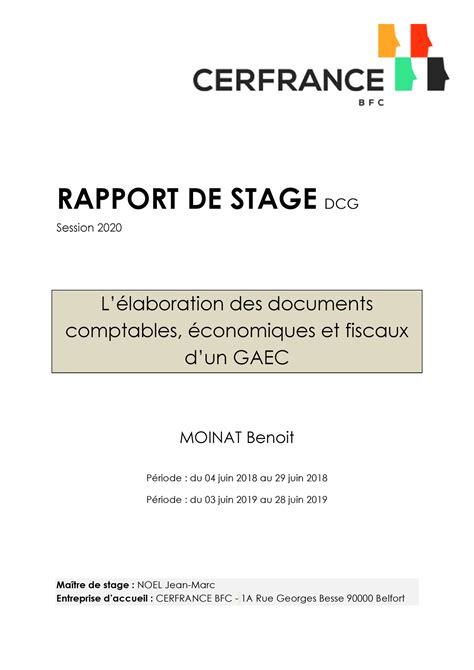 Rédaction Rapport Vf Benoit Moinat Rapport De Stage Dcg Session