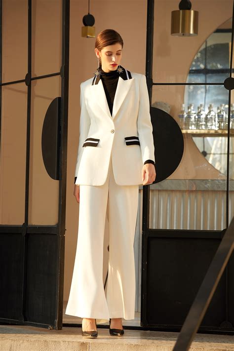 White Bell Bottom Two Piece Business Pants Suit Fashionbyteresa