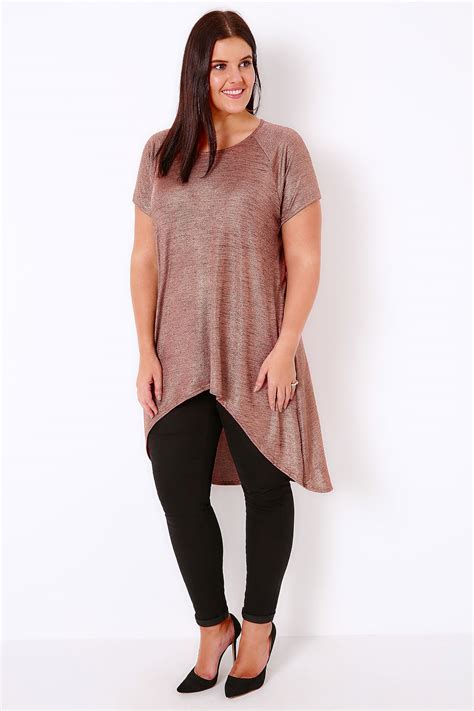 rose gold space dye jersey top with extreme dipped hem plus size 16 to 36