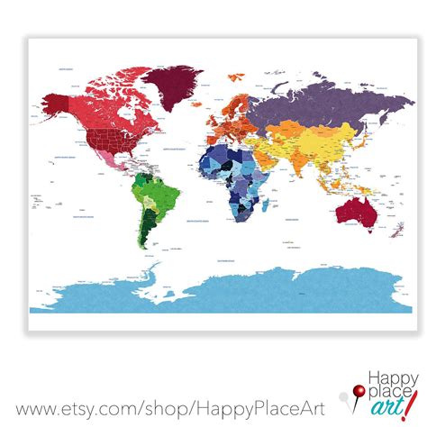 Detailed World Map With City Labels World Map Poster Play Room World