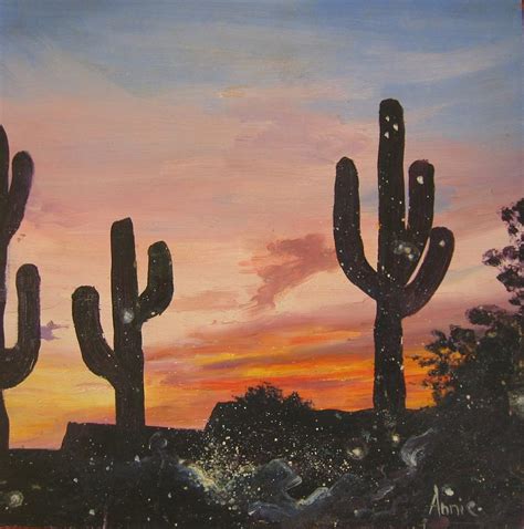 Cacti Desert Sunset Painting By Anne Provost
