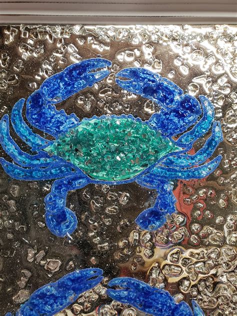 Blue Crab Crushed Glass Window Wall Art Made With Crushed Etsy
