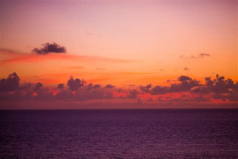 Sunset Sea Horizon Clouds Orange Sky Wallpapers Hd