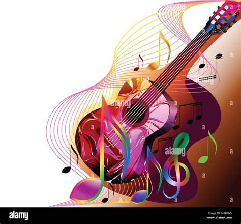 Colourful Music Background With Guitar And Music Notes Stock Vector Art