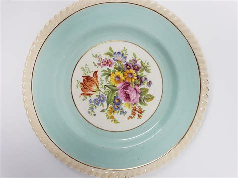 Vintage Johnson Bros Old English Aqua Floral Made In England Plate 10
