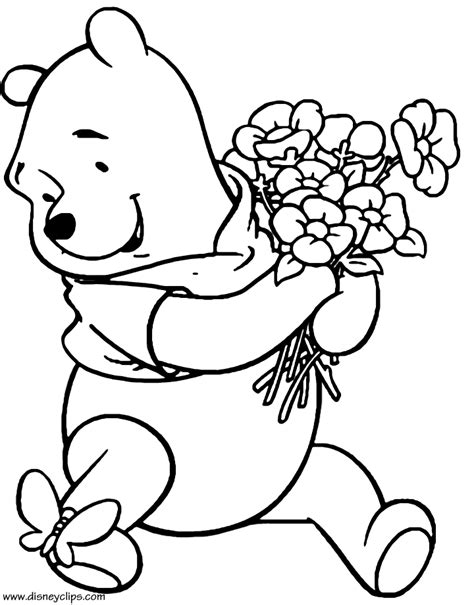Pooh And Flower Coloring Page