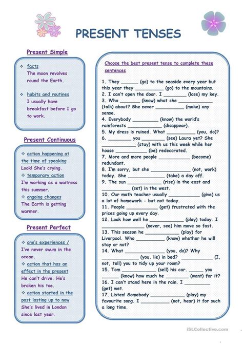 Present Tenses English Esl Worksheets For Distance Learning And