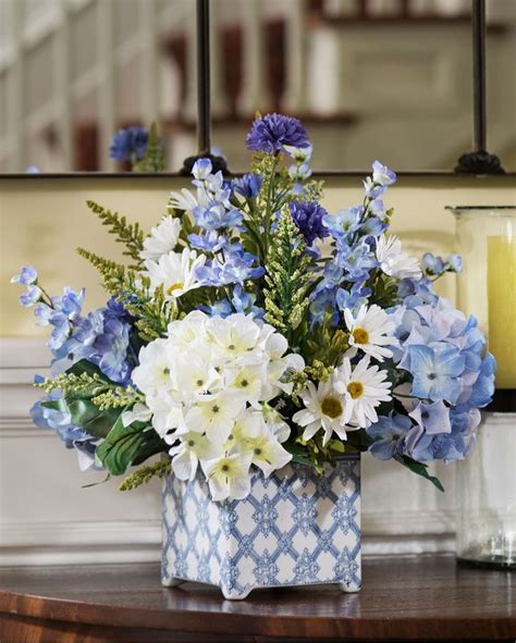 Hydrangeas In Blue Silk Flower Blue Flower Arrangements Silk Flower