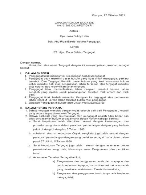 Surat Jawaban Gugatan Perdata Pdf