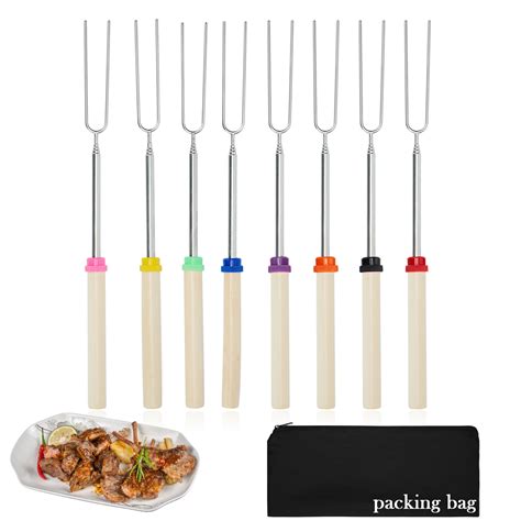 8pc Bbq Marshmallow Roasting Sticks 32 Inch Extendable Barbecue Forks
