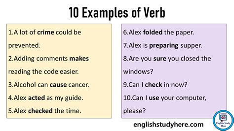 10 Examples Of Verb Verbs List And Example Sentences English Study Here