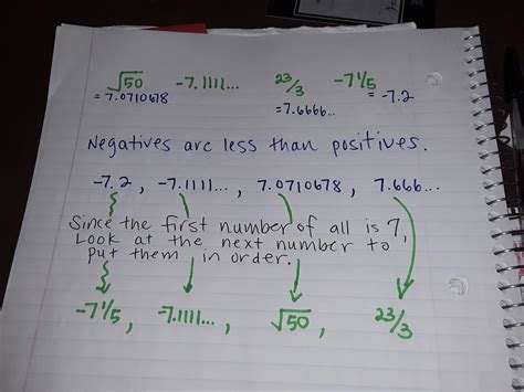 Order the square root of 50, negative 7.1 repeating, twenty three
