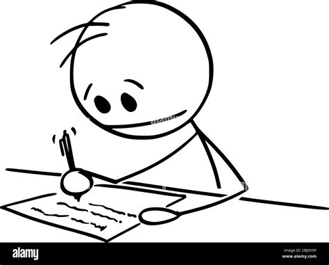 Vector Cartoon Stick Figure Drawing Conceptual Illustration Of Man Or Businessman Hand Writing