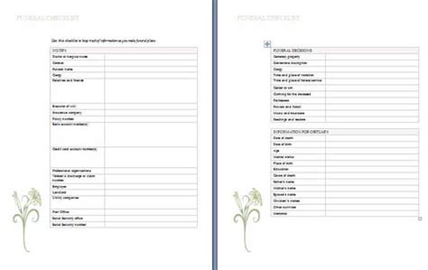 funeral planning checklist microsoft word templates