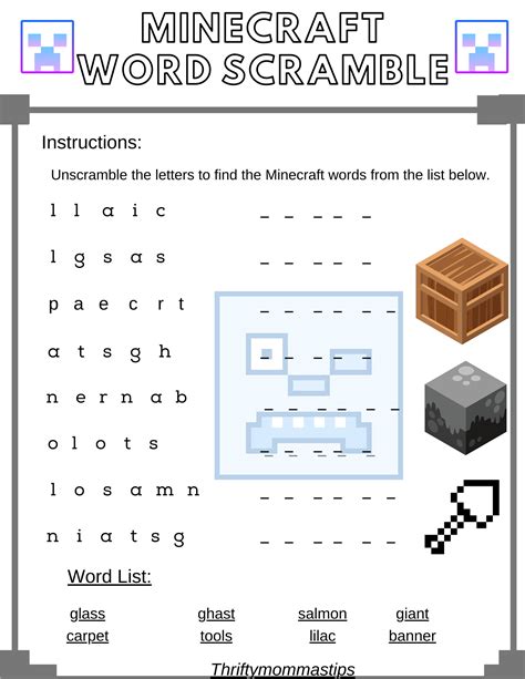 Easy Minecraft Word Scramble For Kids Thrifty Mommas Tips