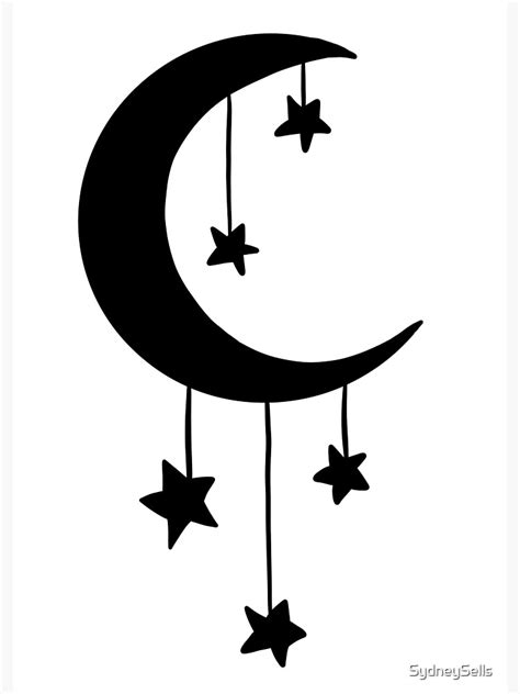 Half Moon With Hanging Stars Doodle Metal Print For Sale By Sydneysells Redbubble