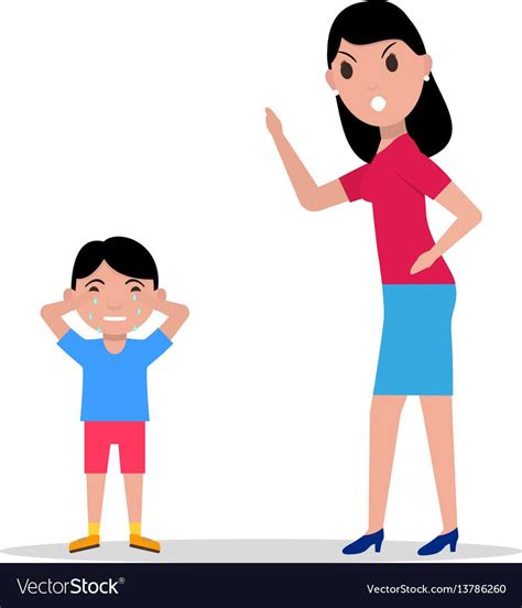 Vector Illustration Cartoon Mother Scolding Her Child Isolated White