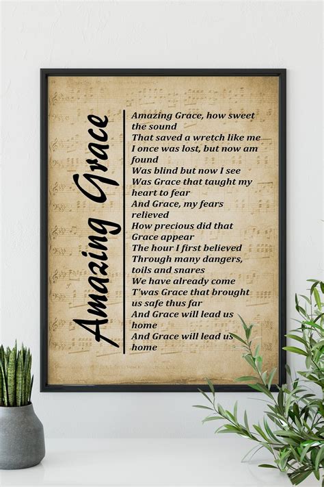 Amazing Grace Lyrics Print Wall Art Print Digital Picture For