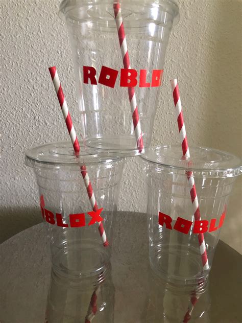 Roblox Birthday Party Disposable Plastic Cups With Lids 16oz Etsy