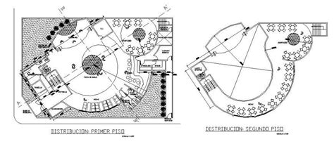 Dance Club Ground And First Floor Distribution Plan Cad Drawing Details